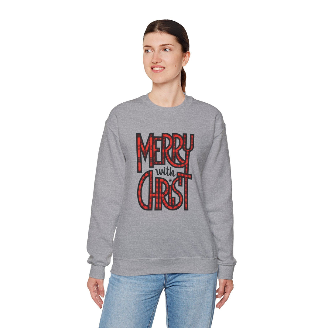 Womens Graphic Sweatshirt - Merry with Christ - Holiday Inspiration - Sweatshirt