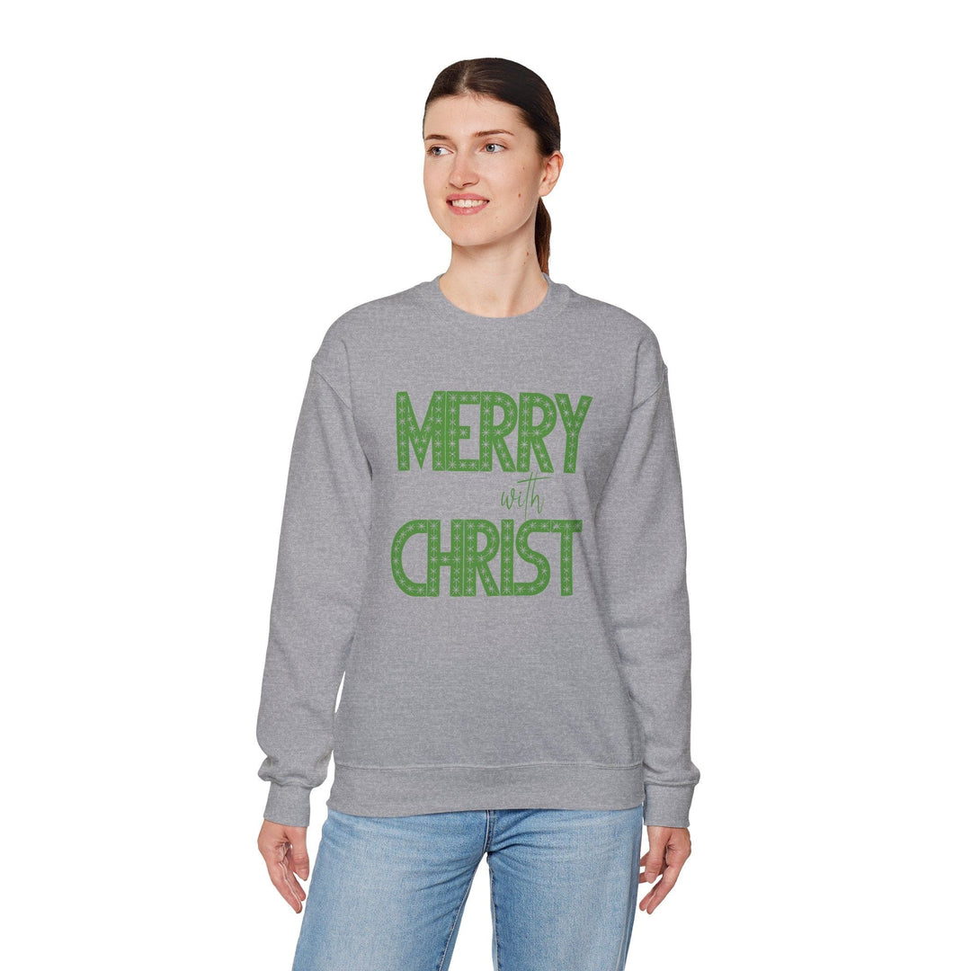 Womens Graphic Sweatshirt - Merry with Christ - Holiday Inspiration - Sweatshirt