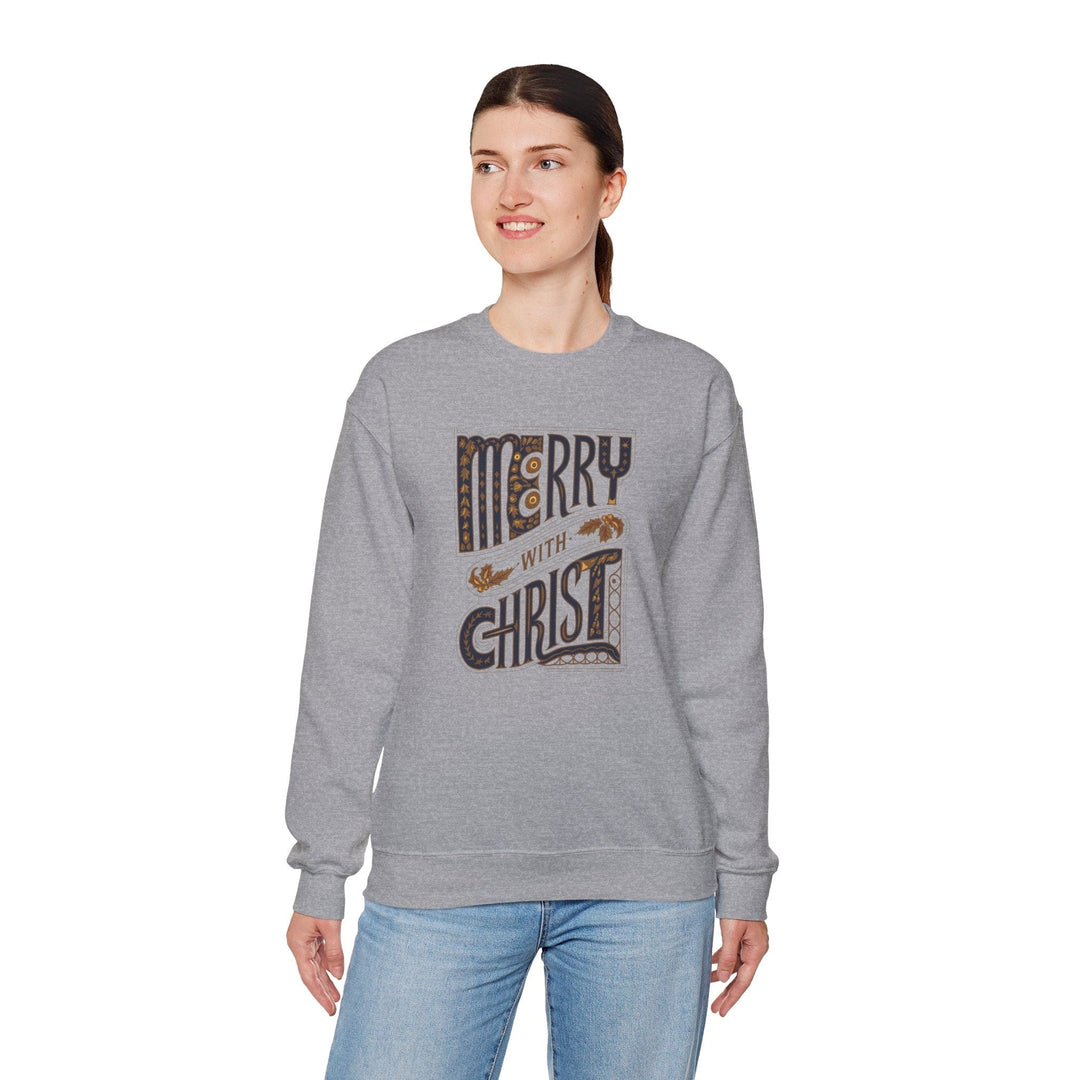 Womens Graphic Sweatshirt - Merry with Christ - Holiday Inspiration - Sweatshirt