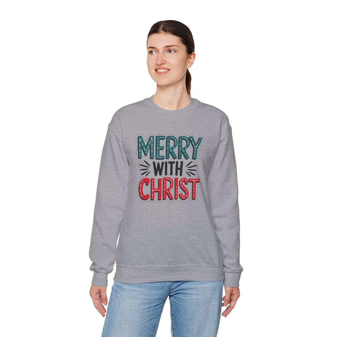 Womens Graphic Sweatshirt - Merry with Christ - Holiday Inspiration - Sweatshirt