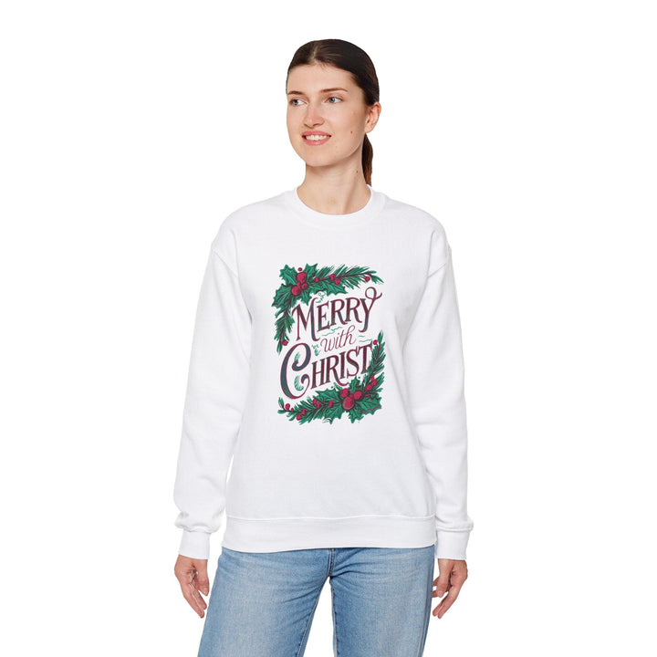 Womens Graphic Sweatshirt - Merry with Christ - Holiday Inspiration - Sweatshirt