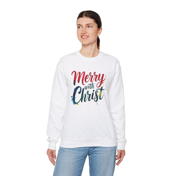 Womens Graphic Sweatshirt - Merry with Christ - Holiday Inspiration - Sweatshirt