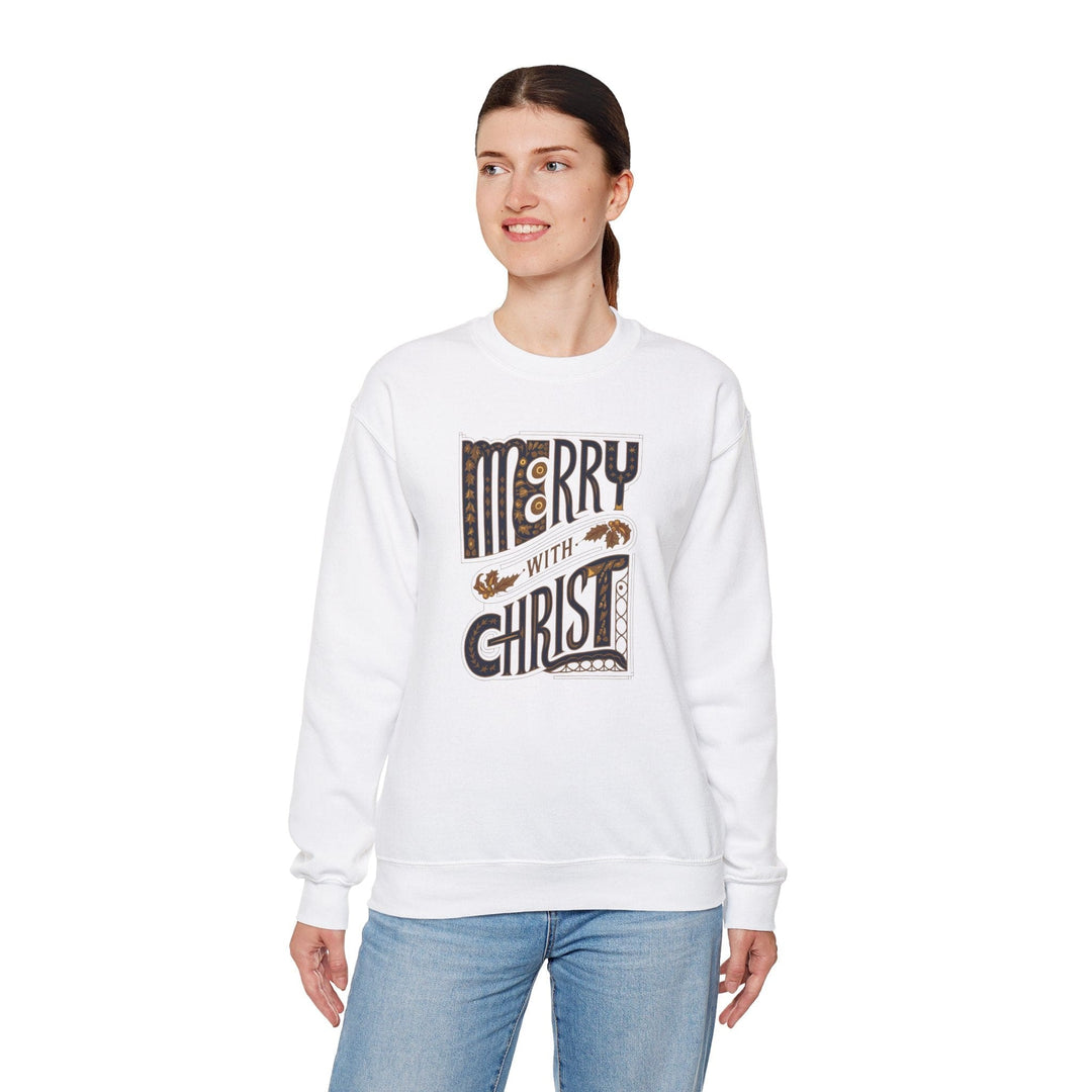 Womens Graphic Sweatshirt - Merry with Christ - Holiday Inspiration - Sweatshirt