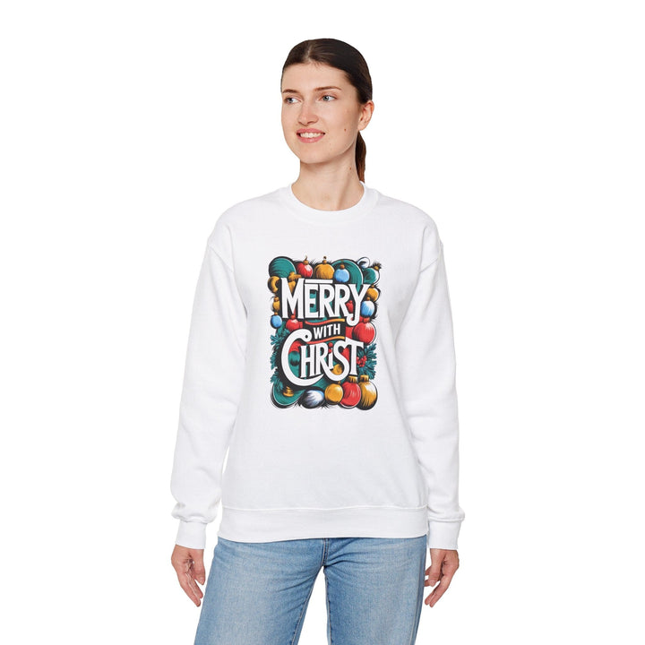 Womens Graphic Sweatshirt - Merry with Christ - Holiday Inspiration - Sweatshirt