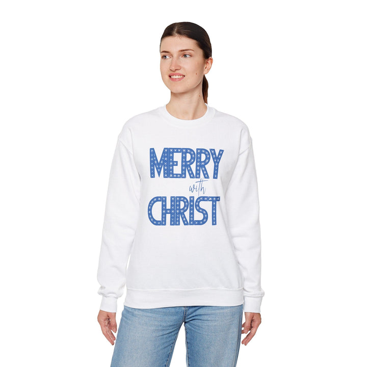 Womens Graphic Sweatshirt - Merry with Christ - Holiday Inspiration - Sweatshirt