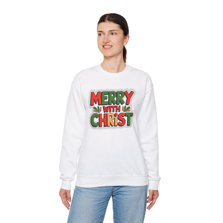 Womens Graphic Sweatshirt - Merry with Christ - Holiday Inspiration - Sweatshirt