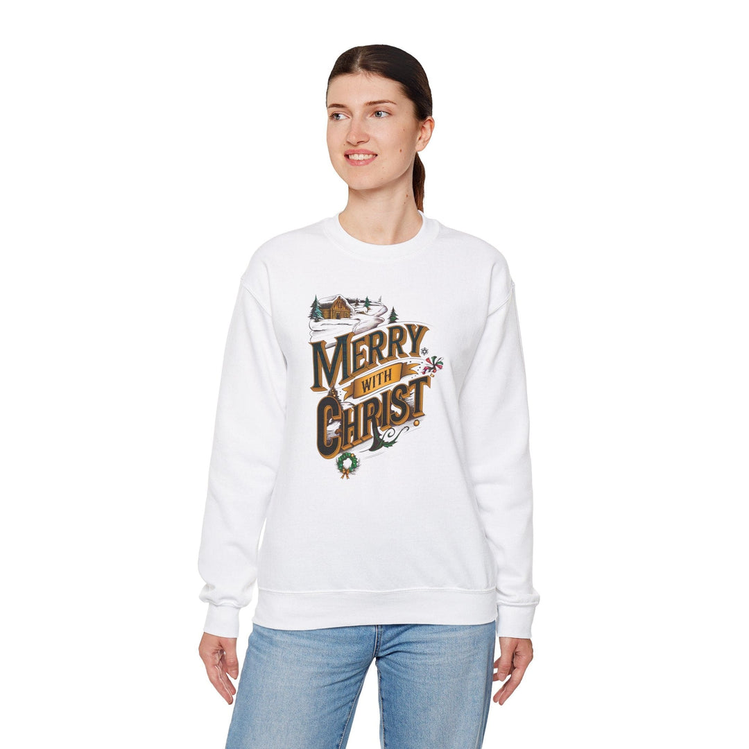 Womens Graphic Sweatshirt - Merry with Christ - Holiday Inspiration - Sweatshirt