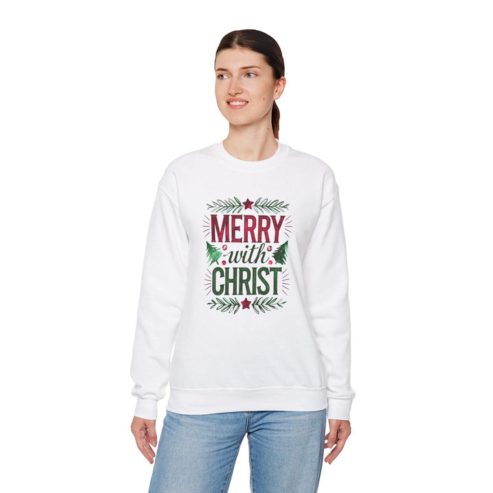 Womens Graphic Sweatshirt - Merry with Christ - Holiday Inspiration - Sweatshirt