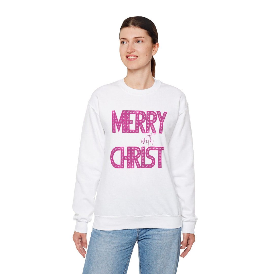 Womens Graphic Sweatshirt - Merry with Christ - Holiday Inspiration - Sweatshirt