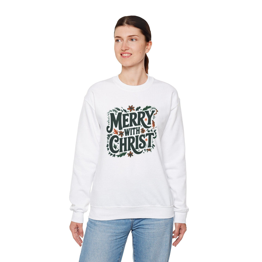 Womens Graphic Sweatshirt - Merry with Christ - Holiday Inspiration - Sweatshirt