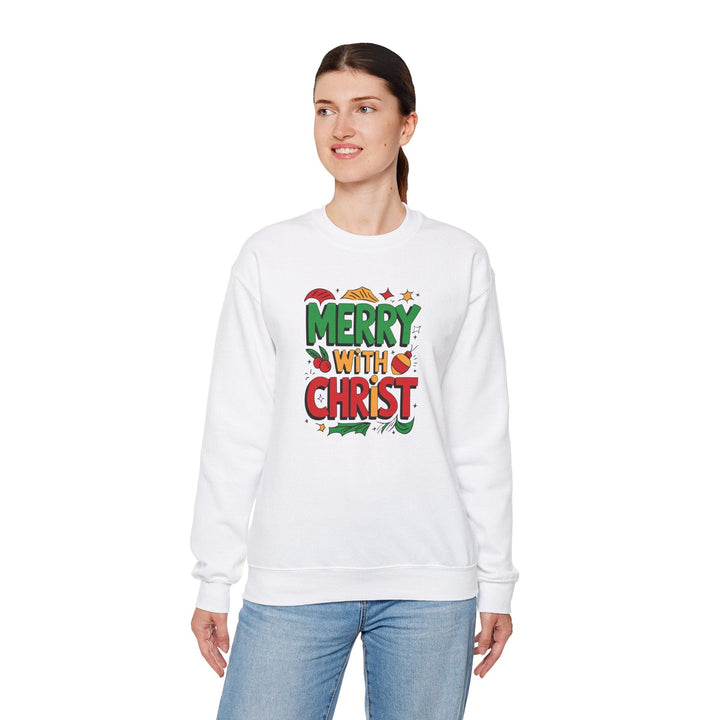 Womens Graphic Sweatshirt - Merry with Christ - Holiday Inspiration - Sweatshirt