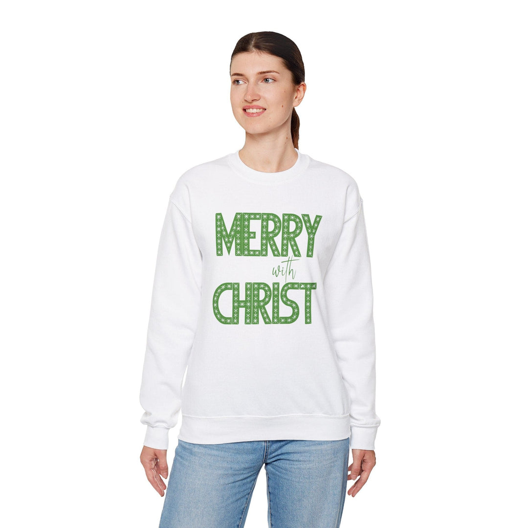 Womens Graphic Sweatshirt - Merry with Christ - Holiday Inspiration - Sweatshirt