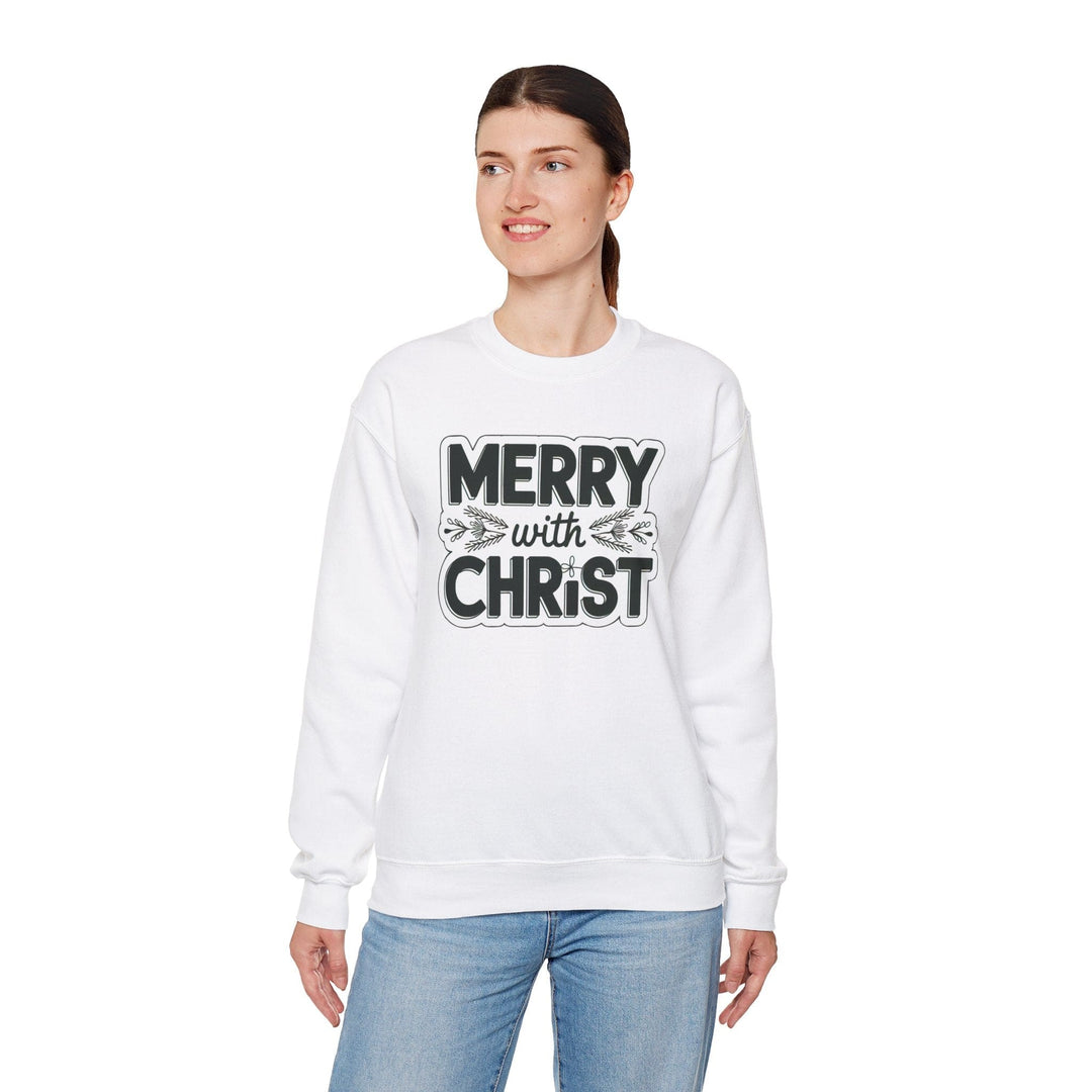 Womens Graphic Sweatshirt - Merry with Christ - Holiday Inspiration - Sweatshirt