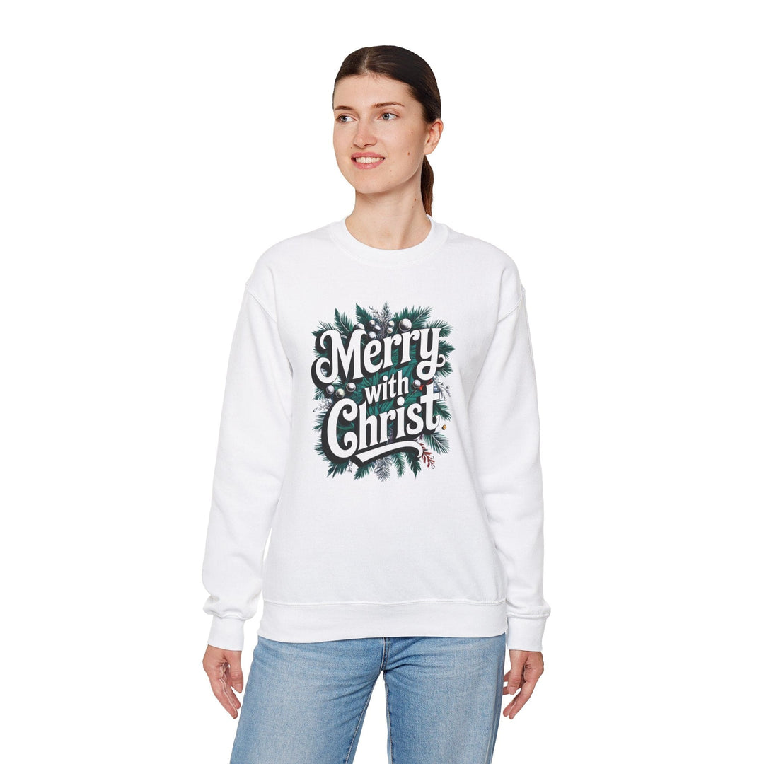 Womens Graphic Sweatshirt - Merry with Christ - Holiday Inspiration - Sweatshirt