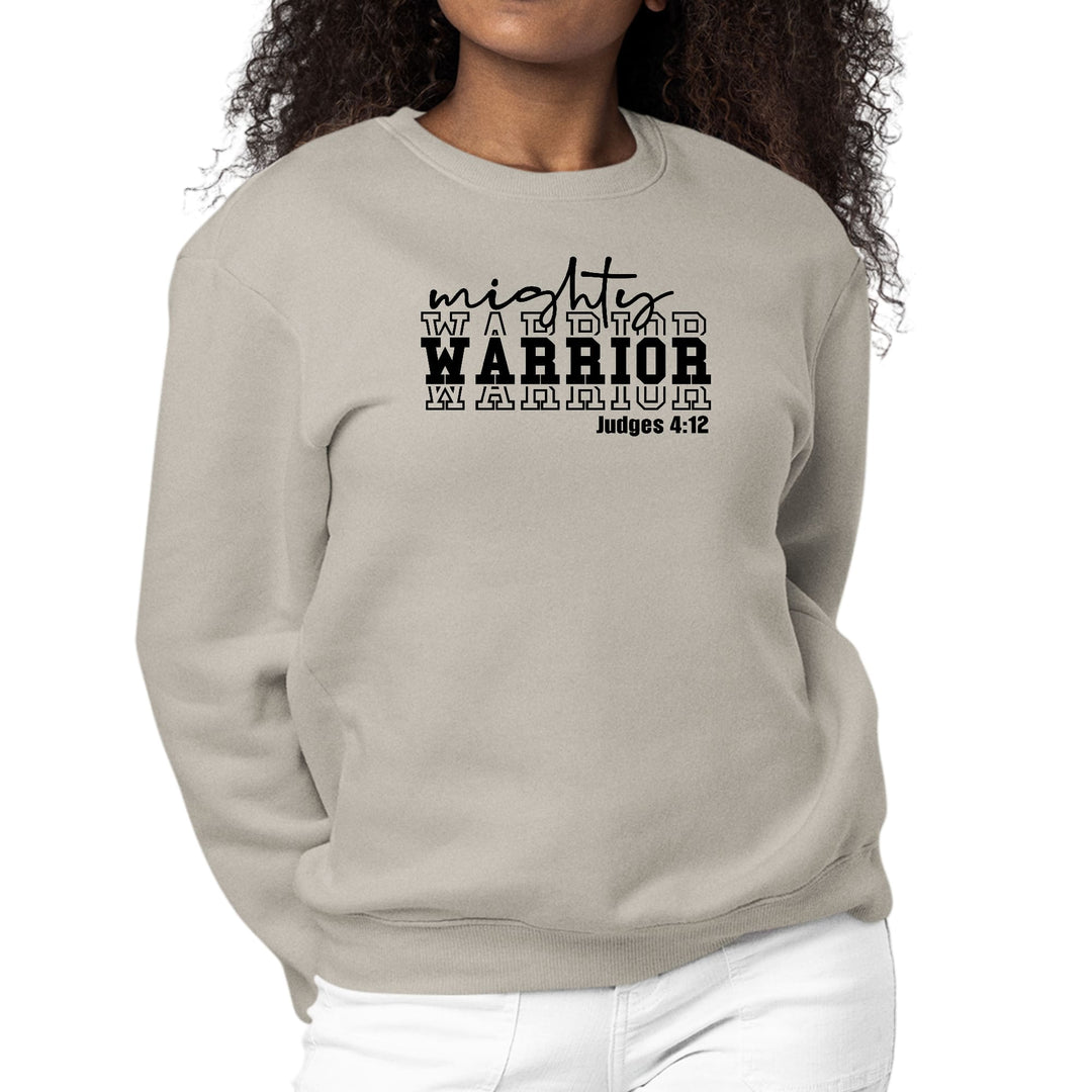 Womens Graphic Sweatshirt Mighty Warrior Black Illustration - Womens