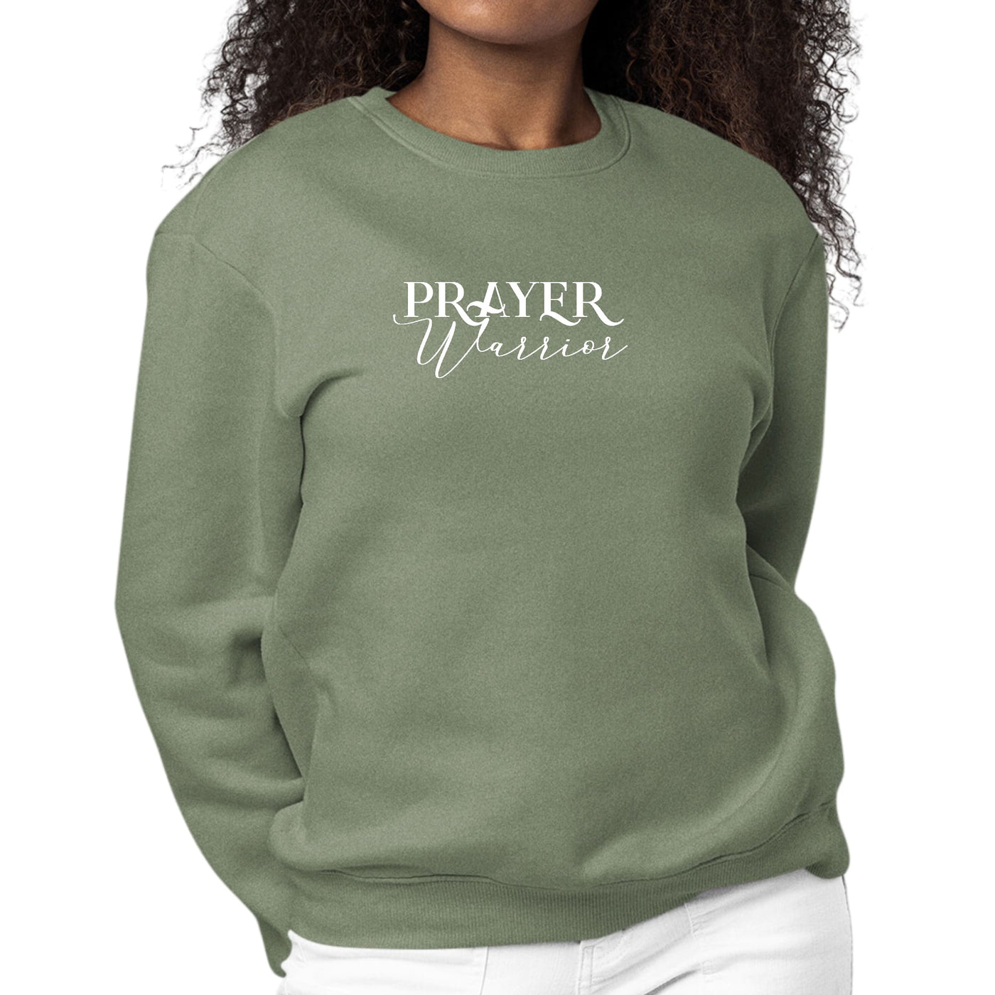 Womens Graphic Sweatshirt Prayer Warrior Script Style Illustration - Womens