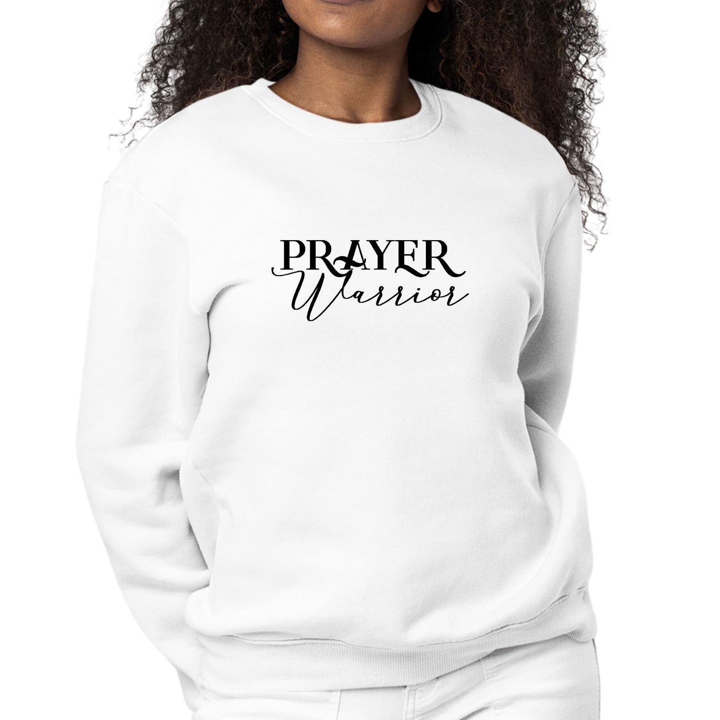 Womens Graphic Sweatshirt Prayer Warrior Script Style Illustration - Sweatshirts