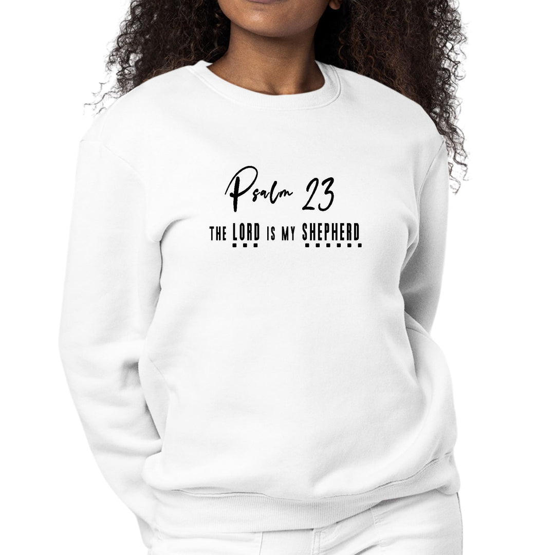 Womens Graphic Sweatshirt Psalm 23 the Lord is my Shepherd Black Print - Womens