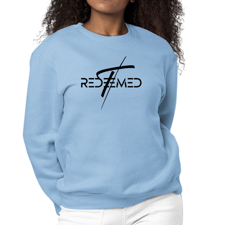 Womens Graphic Sweatshirt Redeemed Cross Black Illustration - Womens