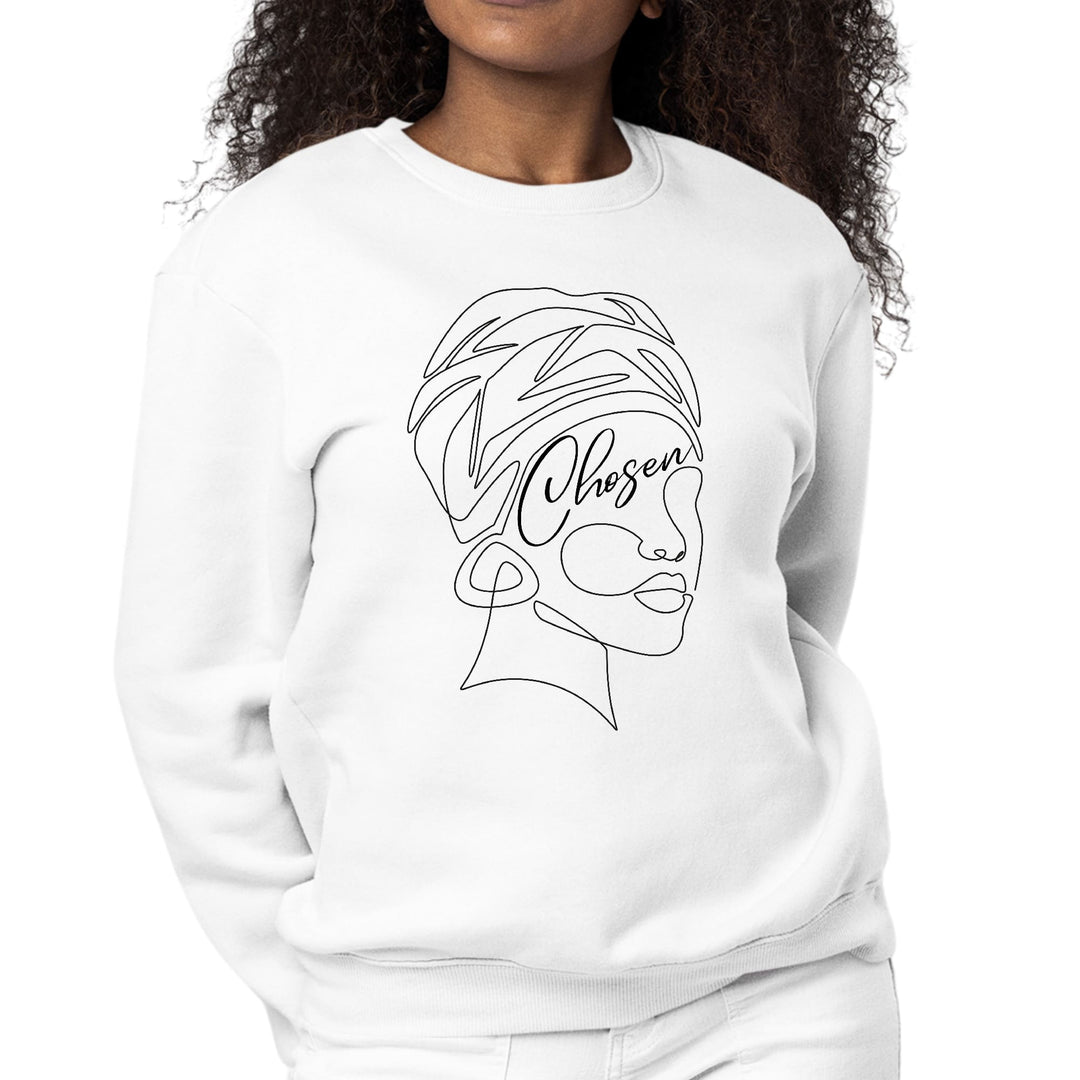 Womens Graphic Sweatshirt Say it Soul - ’Chosen’ Black Woman Line Art,