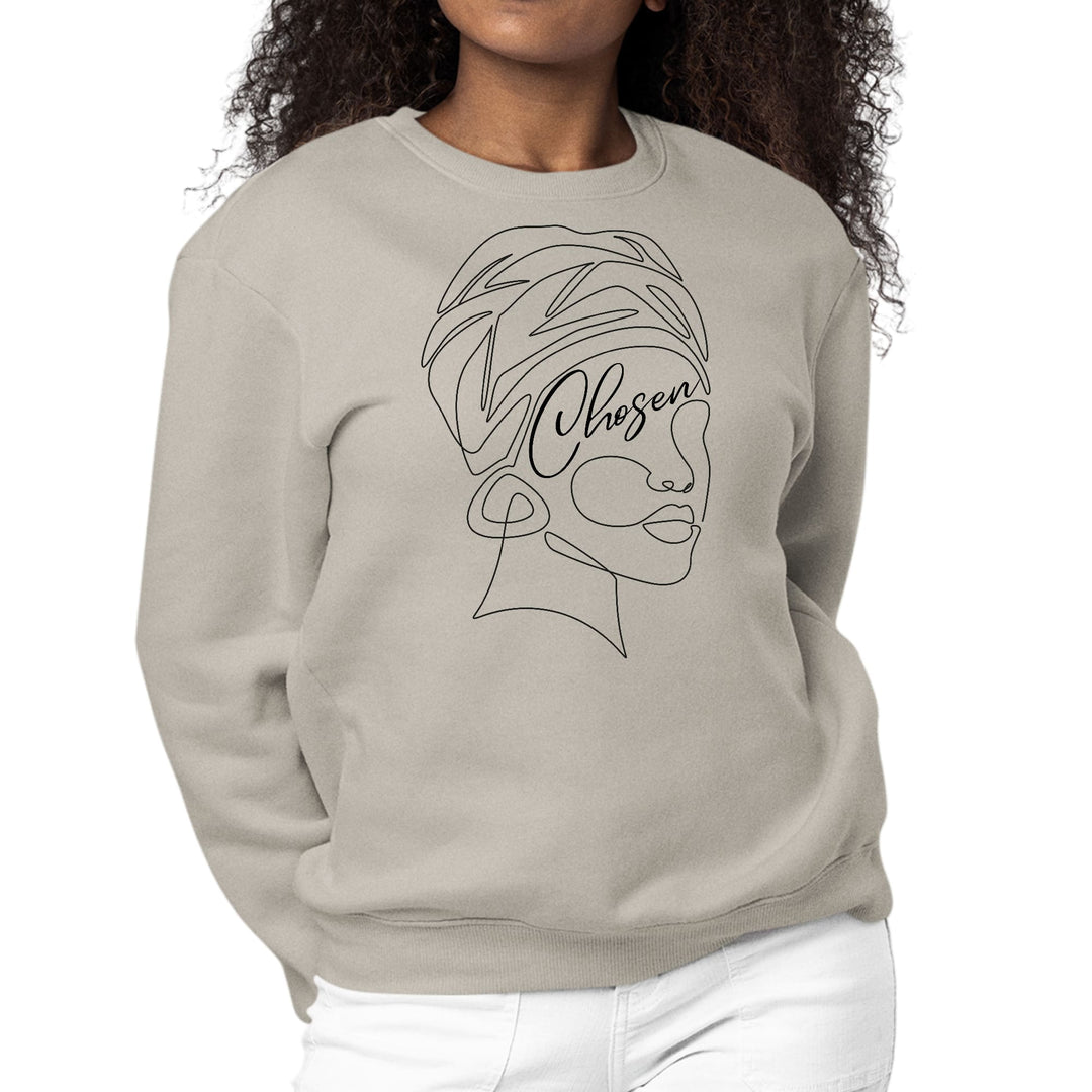 Womens Graphic Sweatshirt Say it Soul - ’Chosen’ Black Woman Line Art,