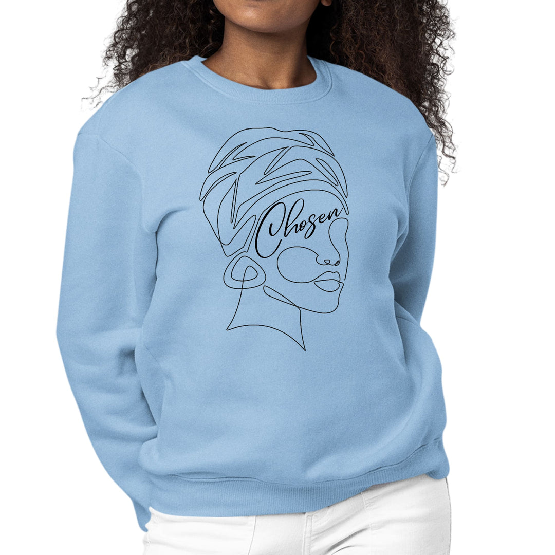 Womens Graphic Sweatshirt Say it Soul - ’Chosen’ Black Woman Line Art,