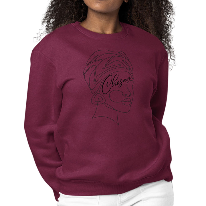 Womens Graphic Sweatshirt Say it Soul - ’Chosen’ Black Woman Line Art,