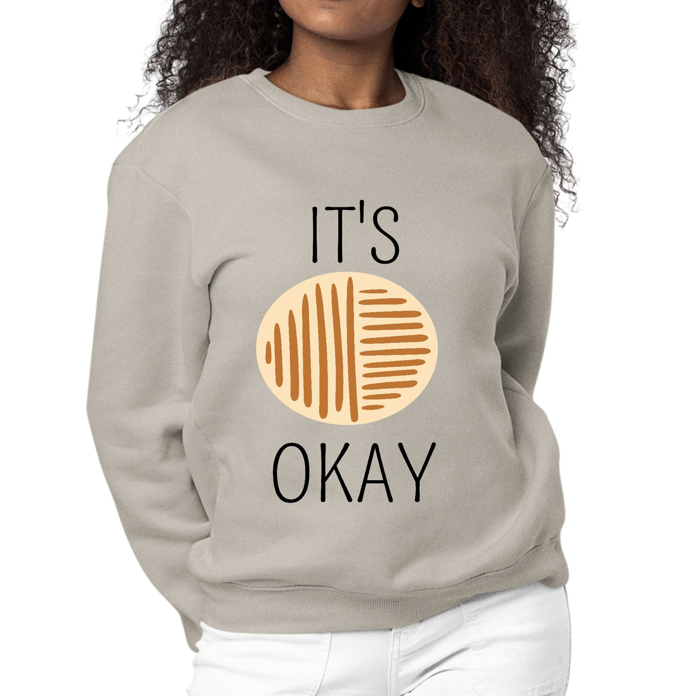 Womens Graphic Sweatshirt Say It Soul Its Okay Black And Brown Line - Womens