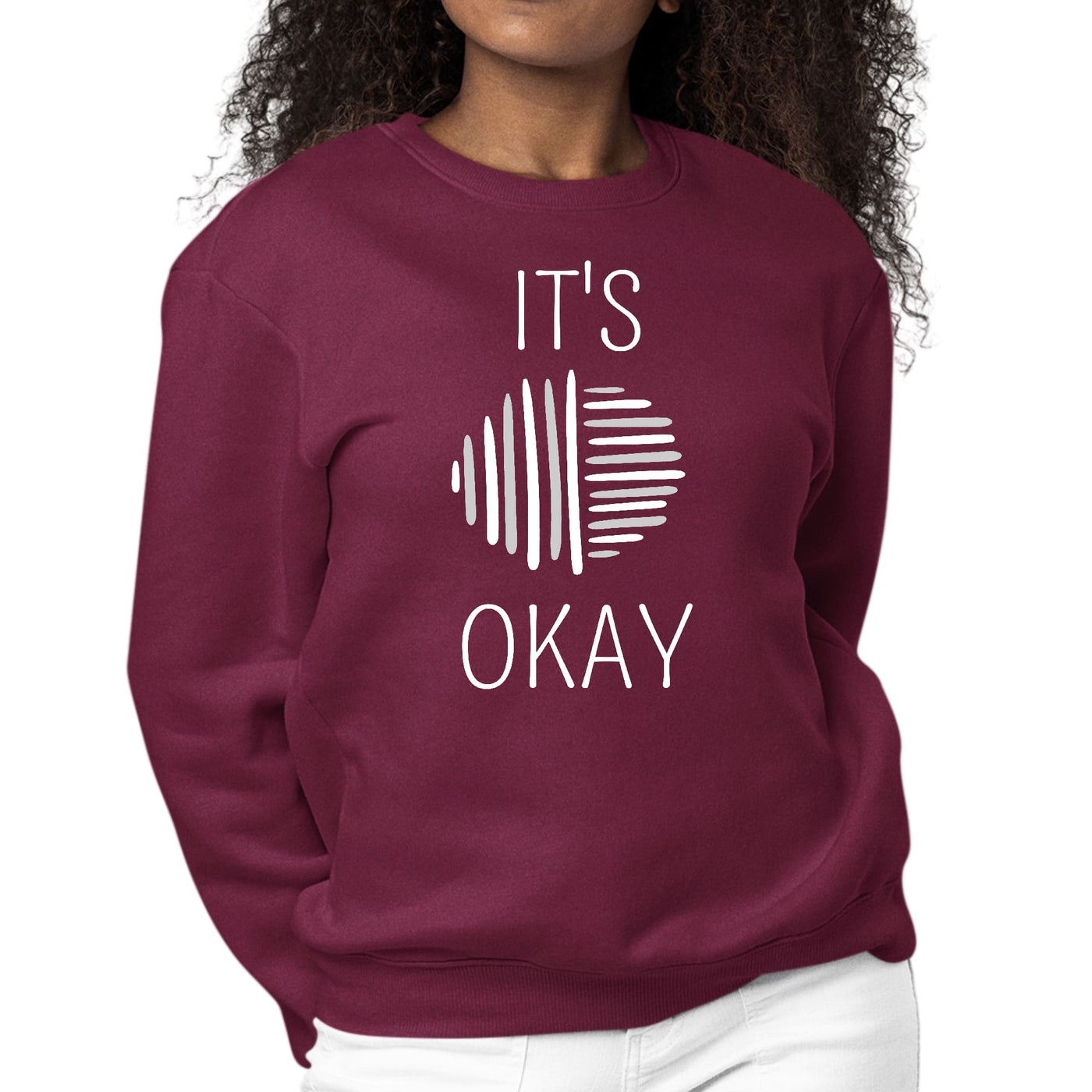 Womens Graphic Sweatshirt Say It Soul Its Okay Grey And White Line - Womens