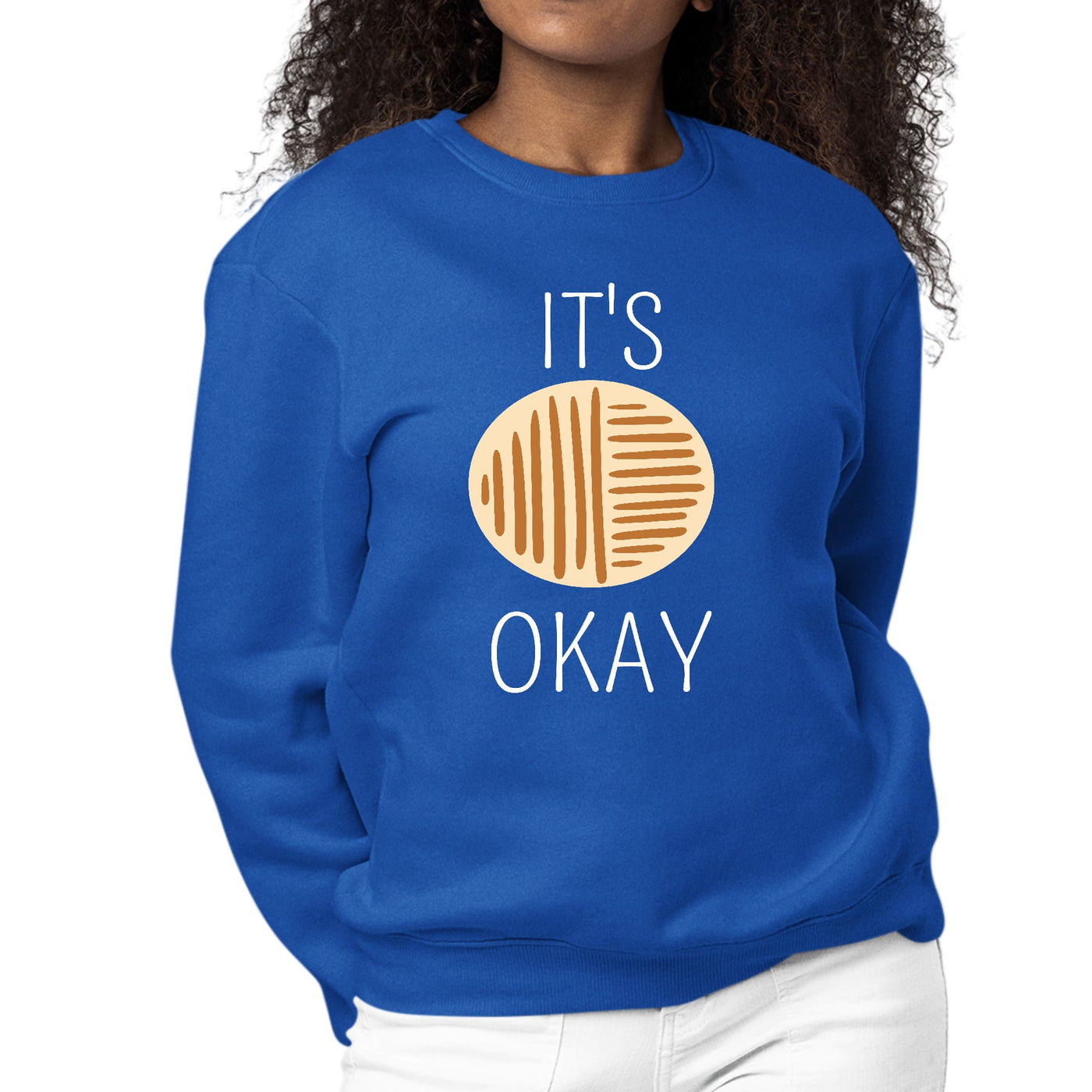Womens Graphic Sweatshirt Say It Soul Its Okay White And Brown Line