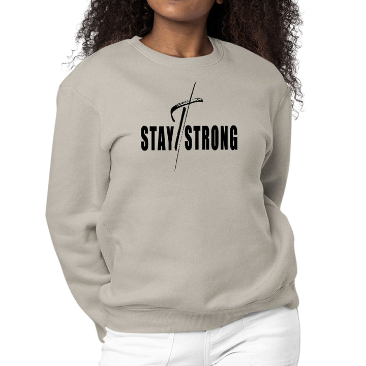 Womens Graphic Sweatshirt Stay Strong with Cross Black Print - Womens