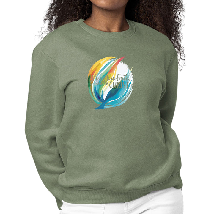 Womens Graphic Sweatshirt Strength in Faith Courage in Christ - Womens