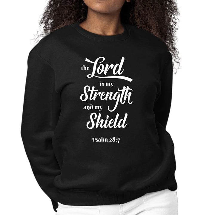 Womens Graphic Sweatshirt the Lord is my Strength and my Shield White - Womens