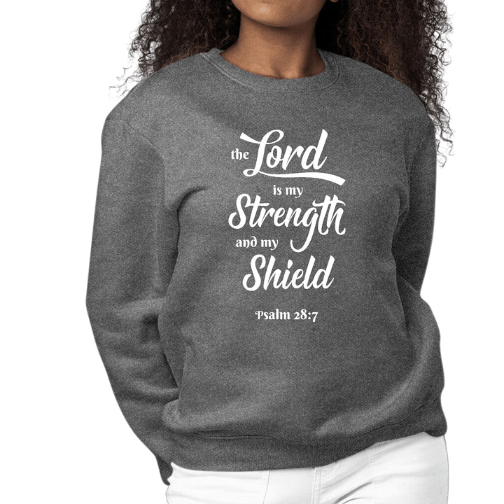 Womens Graphic Sweatshirt the Lord is my Strength and my Shield White - Womens