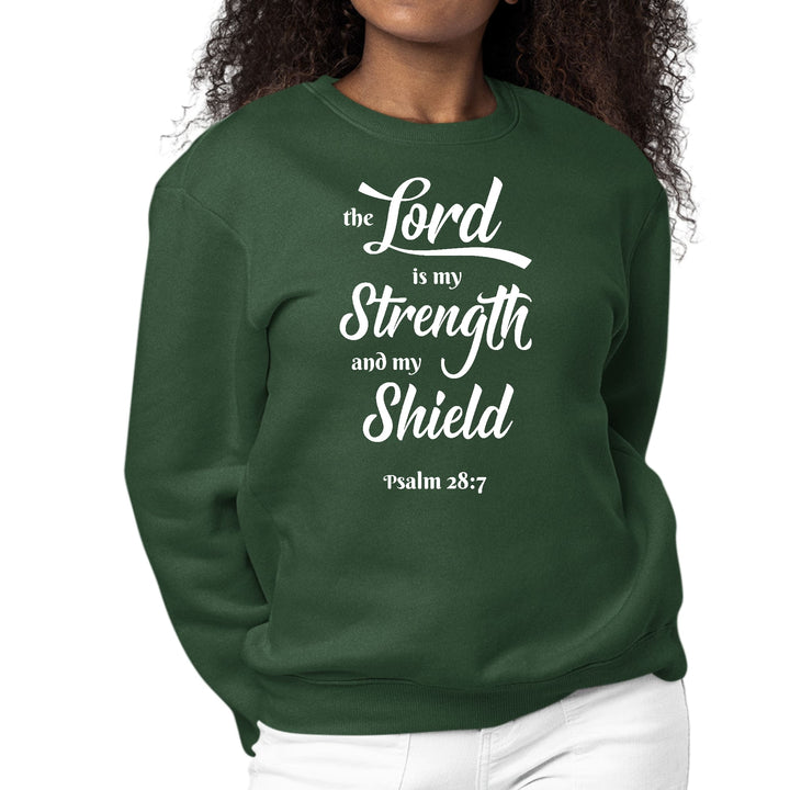 Womens Graphic Sweatshirt the Lord is my Strength and my Shield White - Womens