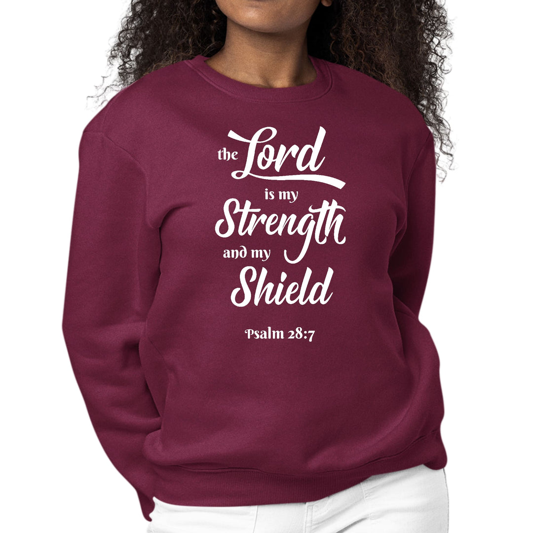 Womens Graphic Sweatshirt the Lord is my Strength and my Shield White - Womens