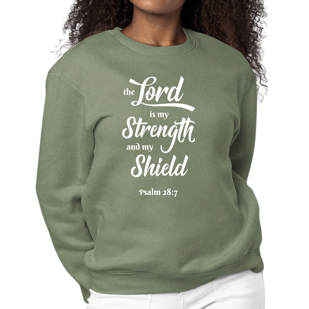 Womens Graphic Sweatshirt the Lord is my Strength and my Shield White - Womens