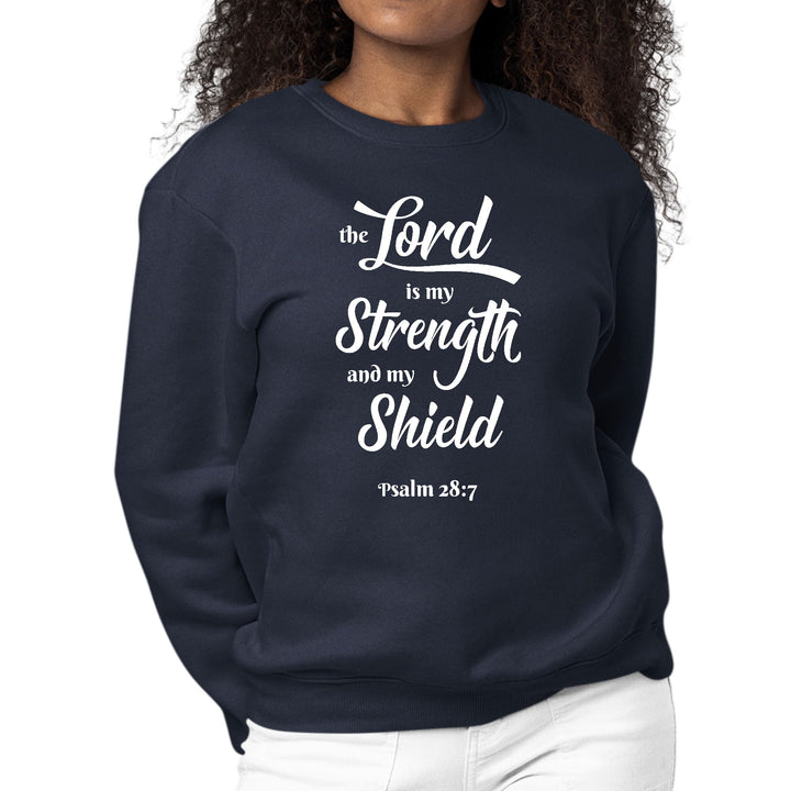 Womens Graphic Sweatshirt the Lord is my Strength and my Shield White - Womens