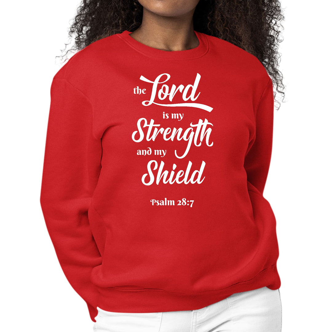 Womens Graphic Sweatshirt the Lord is my Strength and my Shield White - Womens