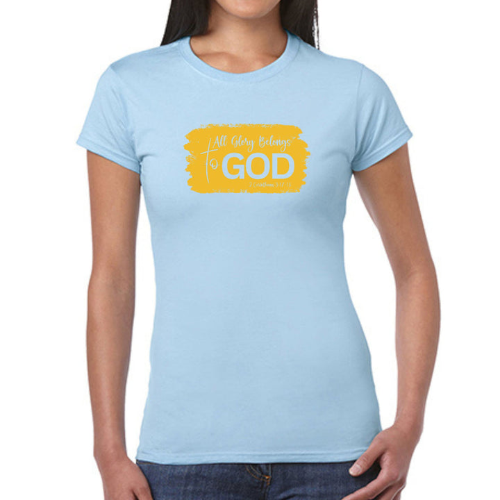 Womens Graphic T-shirt All Glory Belongs to God Golden Yellow - Womens