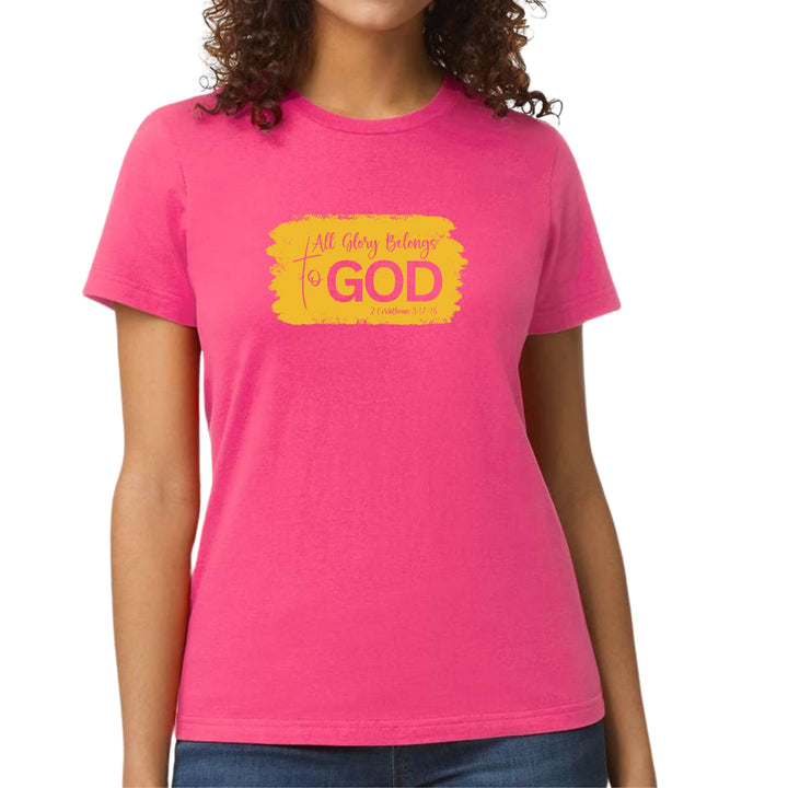 Womens Graphic T-shirt All Glory Belongs to God Golden Yellow - Womens