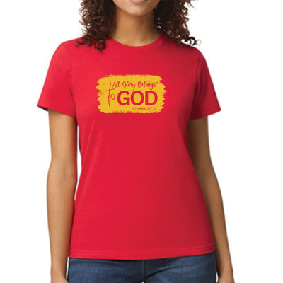 Womens Graphic T-shirt All Glory Belongs To God Golden Yellow - Womens