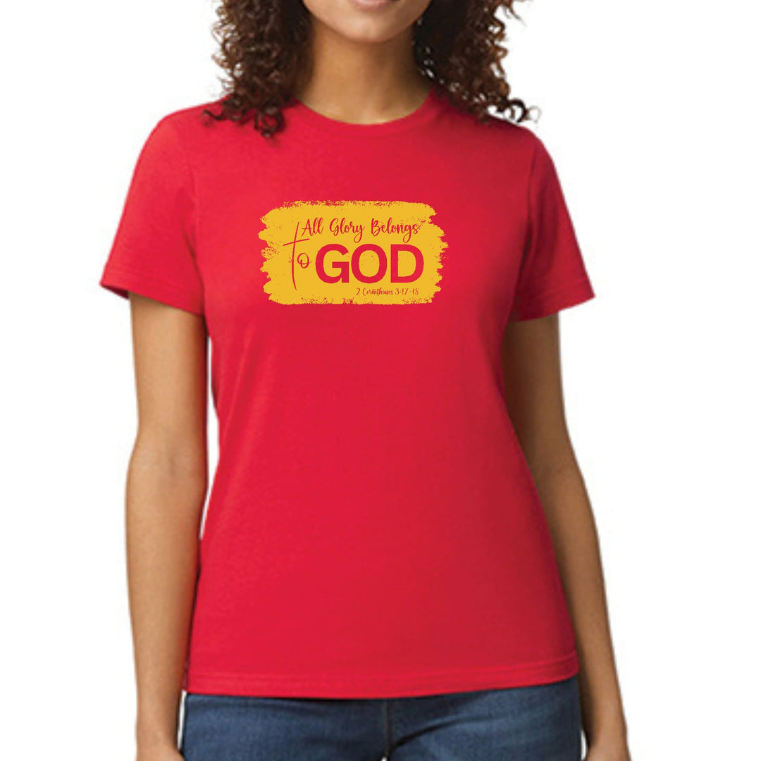 Womens Graphic T-shirt All Glory Belongs to God Golden Yellow - Womens