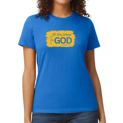 Womens Graphic T-shirt All Glory Belongs To God Golden Yellow - Womens