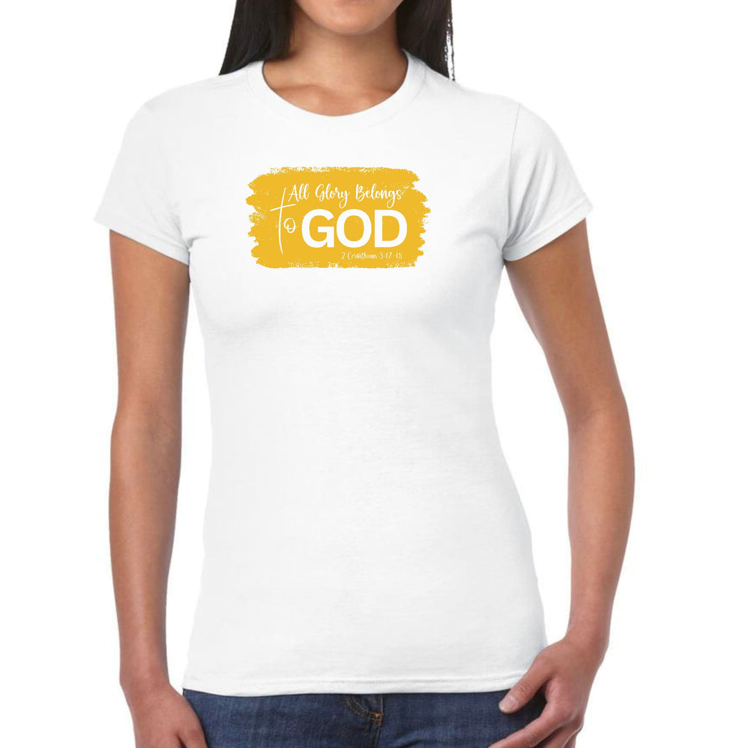 Womens Graphic T-shirt All Glory Belongs to God Golden Yellow - Womens