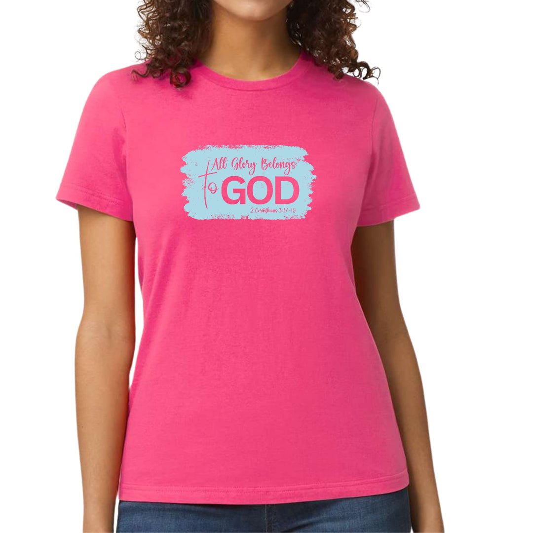 Womens Graphic T-shirt - All Glory Belongs to God - Light Blue - Womens