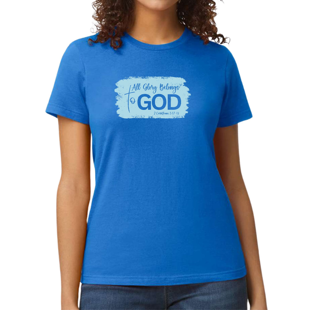 Womens Graphic T-shirt - All Glory Belongs to God - Light Blue - Womens