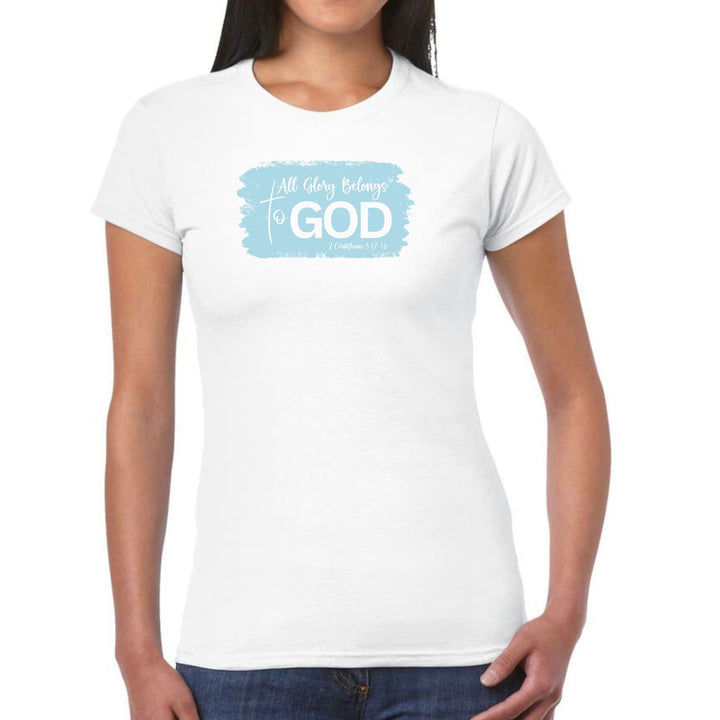 Womens Graphic T-shirt - All Glory Belongs to God - Light Blue - Womens