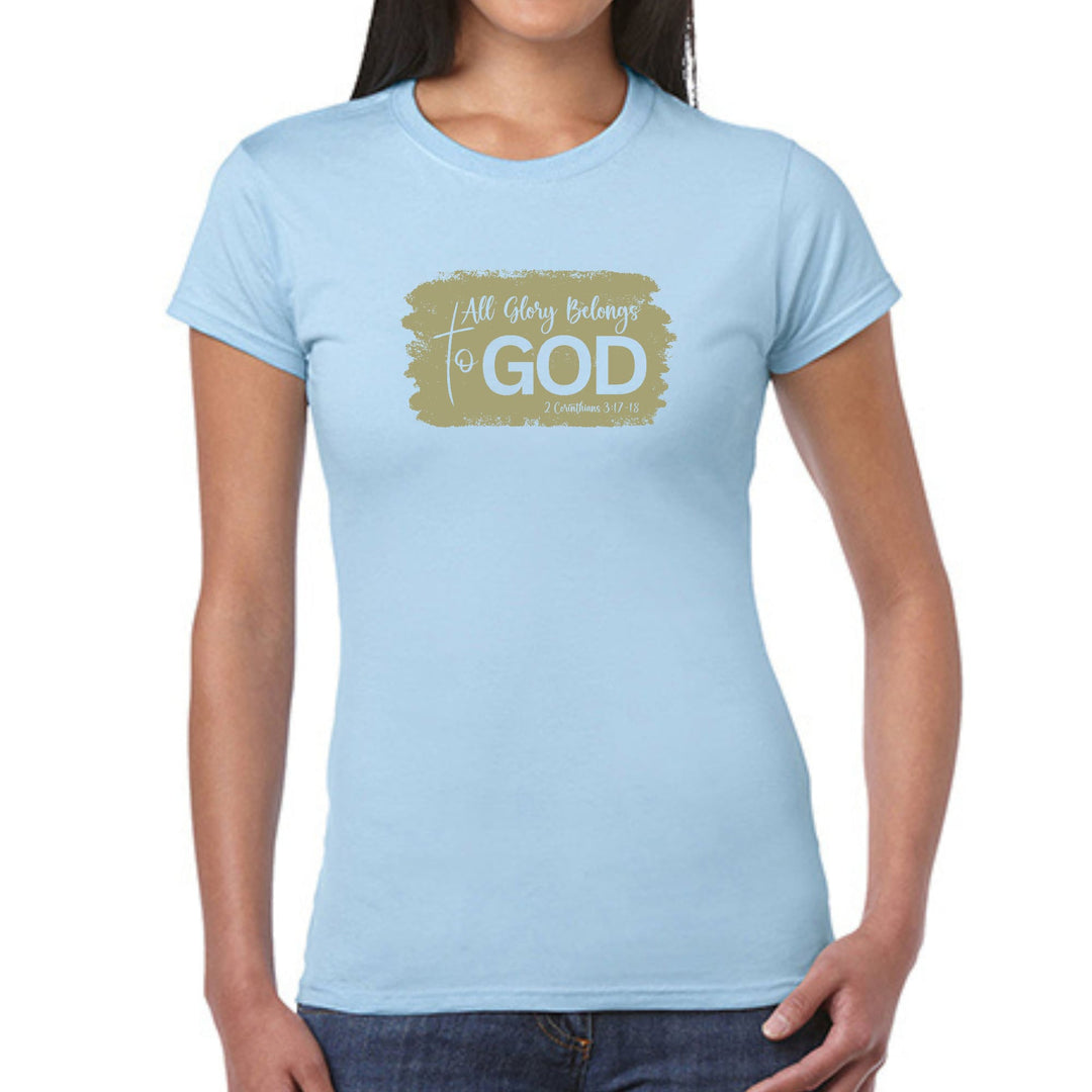 Womens Graphic T-shirt All Glory Belongs to God Olive Green - Womens | T-Shirts