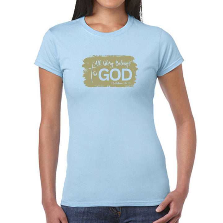 Womens Graphic T-shirt All Glory Belongs to God Olive Green - Womens | T-Shirts